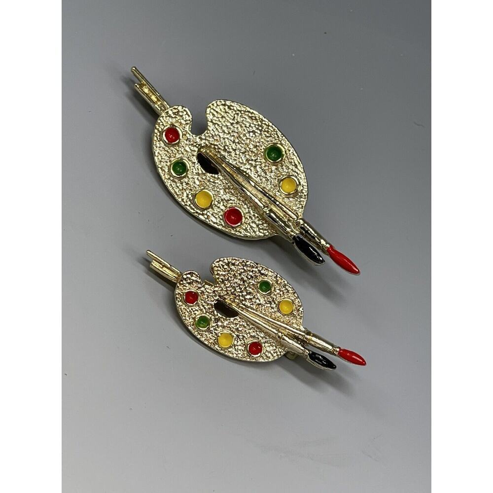 Vintage Gerrys Artist Palette Brooch Pins Pin Pair Gold -Tone Enamel